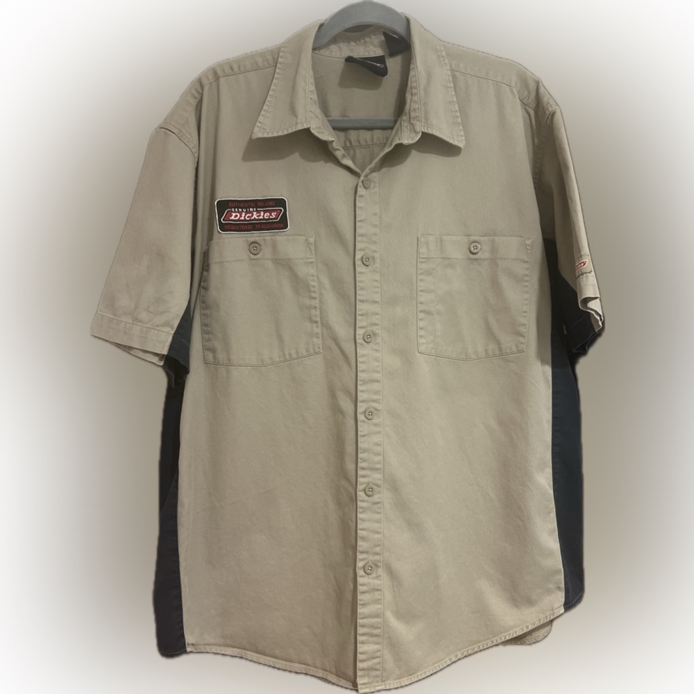 Men’s Authentic Dickies Workshirt Tan‎ With Black Side Stripes Size XL (46-48)